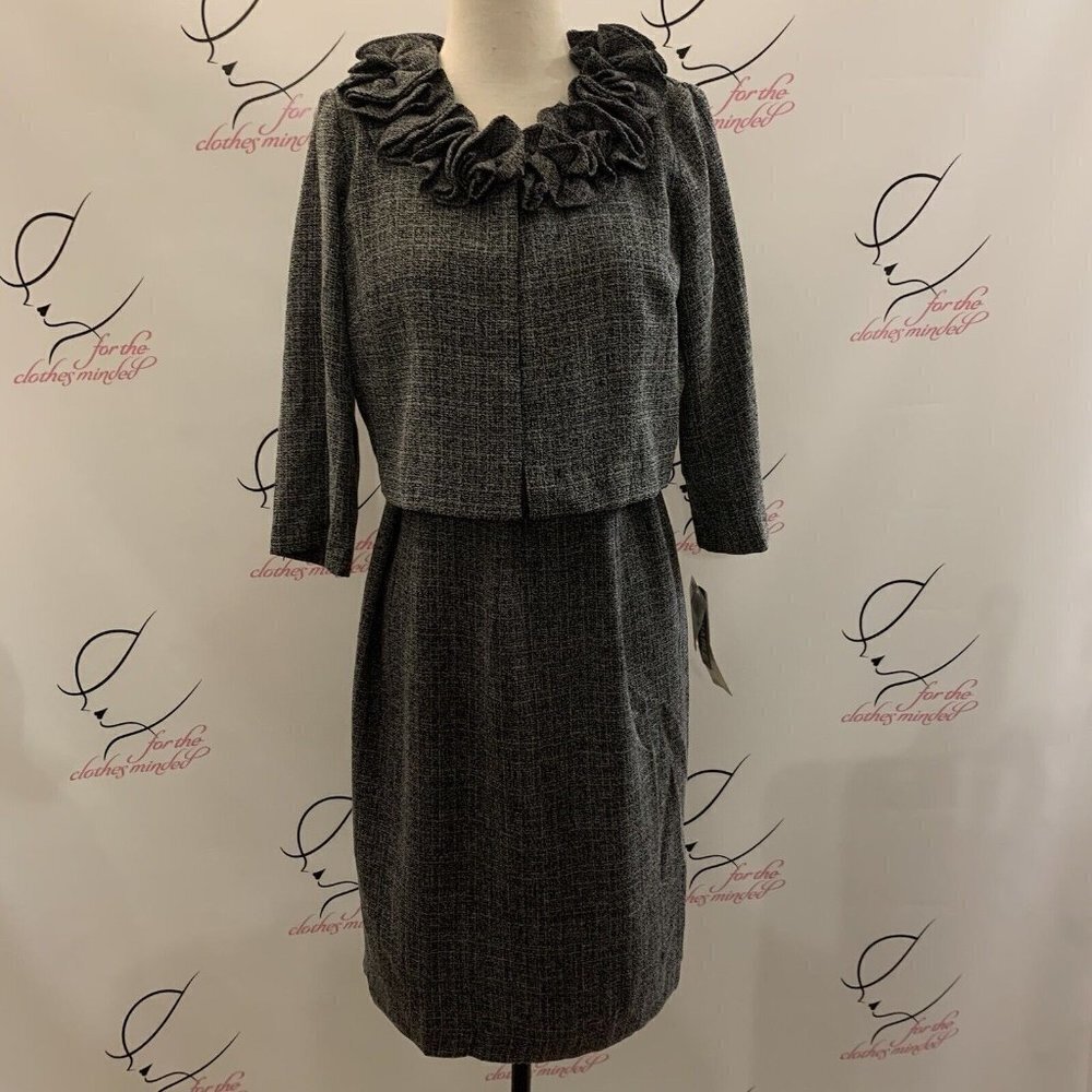Danny & Nicole. NWT Dress Suit. 8P. $100 Gray Tweed Ruffle 2 Piece Set Shift DD
